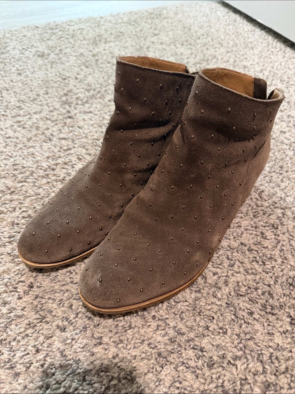 Lucky Brand Brown Studded Suede Ankle Booties